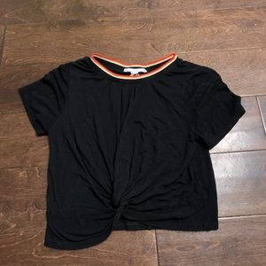 black crop top with colorful neck and knot